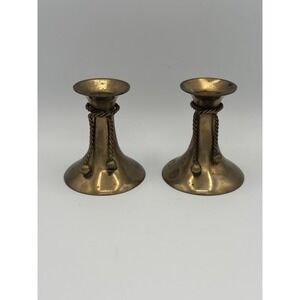 Pair Of Vintage 3" Tall Brass Candle Holders With "Rope Accent" Made In India